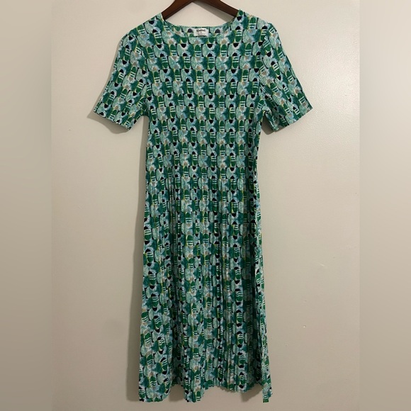 Kindred Anthorpologie Green Geometric Crinkle Stretch Midi Dress Size- XL - Picture 1 of 9
